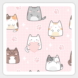 Kawaii Cute Cats Pattern Love Sticker